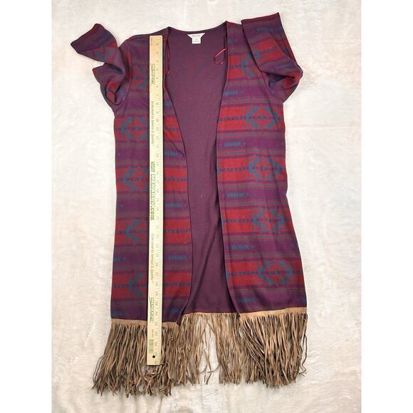 Ariat Cardigan Sweater Womens Small Red Aztec Fringe Trimmed Open Front Western - Picture 5 of 8